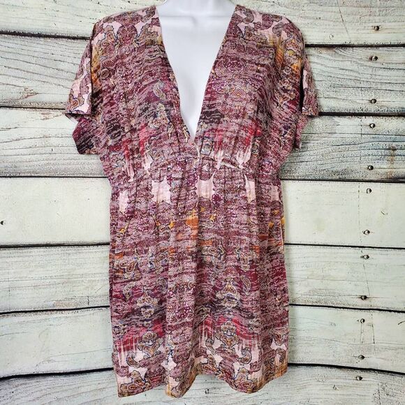 Maurices Women’s Multicolor Boho Paisley Short Sleeve Tunic Top Size 1X - Picture 1 of 7